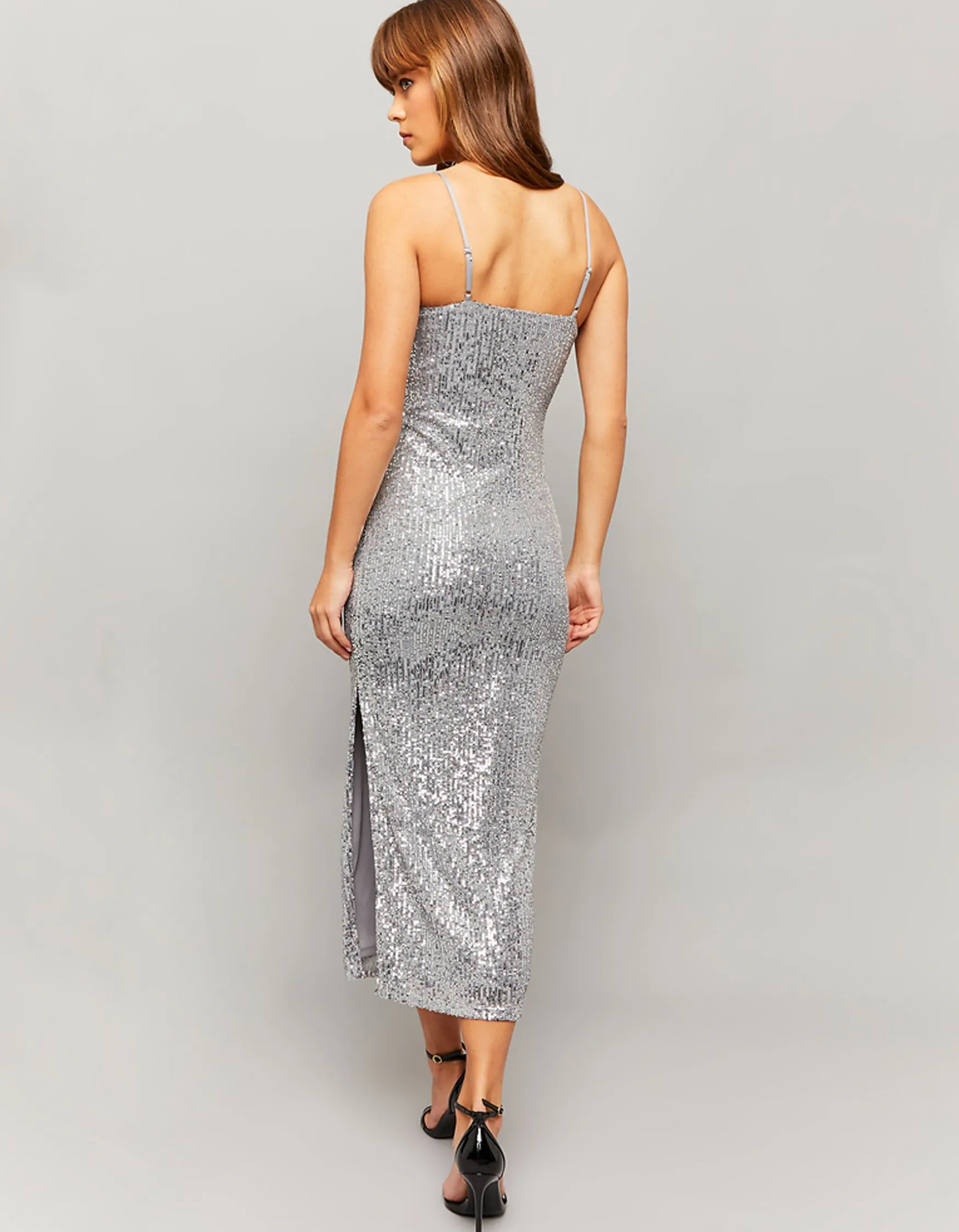 Abito midi argento con paillettes e spacco laterale^Tally Weijl Fashion