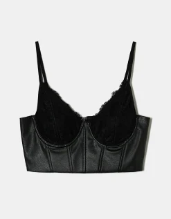 Bralette in Finta Pelle Nera con Coppe in Pizzo^Tally Weijl Clearance
