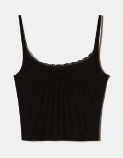 Canottiera Nera Basica con Inserto in Pizzo^Tally Weijl Outlet
