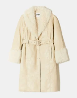 Cappotto Trench Bianco in Finta Pelle con Dettagli in Finta Pelliccia^Tally Weijl Cheap