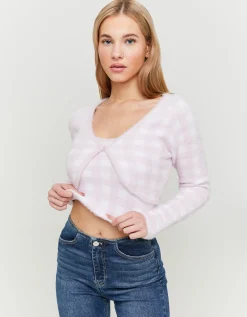 Cardigan a Quadri Rosa in Maglia Morbida^Tally Weijl New