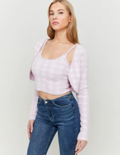 Cardigan a Quadri Rosa in Maglia Morbida^Tally Weijl New
