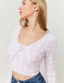 Cardigan a Quadri Rosa in Maglia Morbida^Tally Weijl New