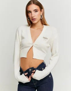 Cardigan Corto Bianco con Spilla Fiocco in Strass^Tally Weijl Hot