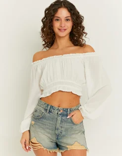 Crop Top Bianco con Increspature^Tally Weijl Store