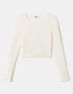 Crop Top Bianco con Increspature in Rilievo^Tally Weijl Best Sale