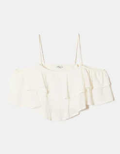 Crop Top Bianco con Volants^Tally Weijl Store