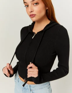 Felpa con Cappuccio Nera in Maglia^Tally Weijl Store