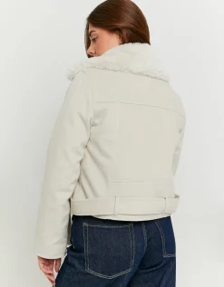 Giacca Biker Scamosciata con Colletto in Pelliccia Sintetica^Tally Weijl Store