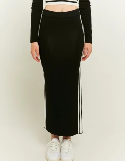Gonna Lunga in Maglia Nera con Dettaglio Stile Collegiale^Tally Weijl Discount