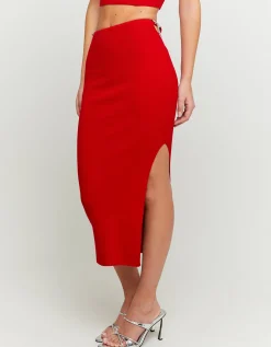 Gonna Rossa in Maglia con Spille Fiocco in Strass^Tally Weijl Discount