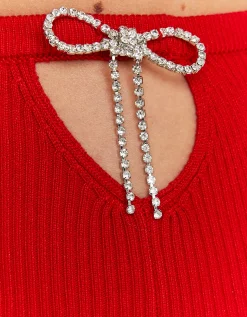 Gonna Rossa in Maglia con Spille Fiocco in Strass^Tally Weijl Discount