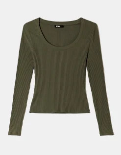 Maglietta Basica a Costine Kaki^Tally Weijl Flash Sale