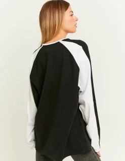 Maglietta Nera con Stampa e Maniche a Contrasto^Tally Weijl Clearance
