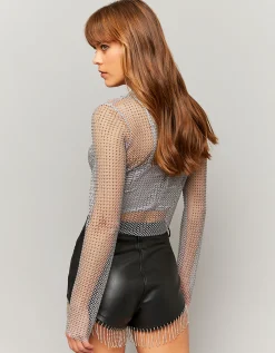 Pantaloncini neri in similpelle con strass a cascata^Tally Weijl Best
