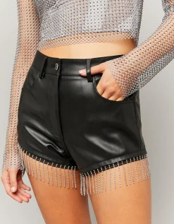 Pantaloncini neri in similpelle con strass a cascata^Tally Weijl Best