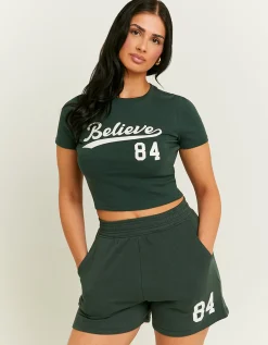 Pantaloncini Verdi in Felpa con Stampa^Tally Weijl Flash Sale