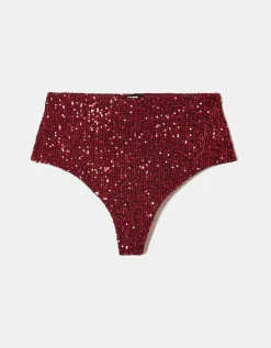 Pantaloncino - Culotte A Vita Alta Bordeaux con Paillettes^Tally Weijl New