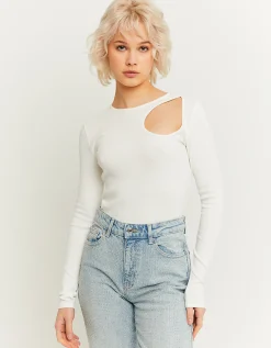 Top Basico a Costine Bianco con Cut Out^Tally Weijl Store