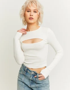 Top Basico a Costine Bianco con Cut Out^Tally Weijl Best