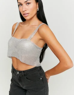 Top in Catena Metallica Argento con Strass^Tally Weijl Best Sale