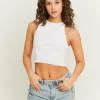 Top in Maglia Bianco con Dettaglio in Strass sulle Spalline^Tally Weijl Sale