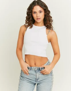 Top in Maglia Bianco con Dettaglio in Strass sulle Spalline^Tally Weijl Sale