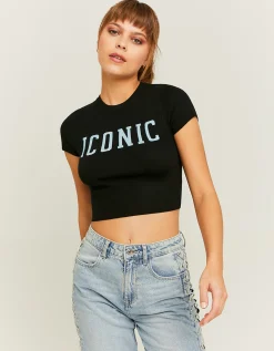 Top in Maglia Leggera Nera con Stampa Fantasia^Tally Weijl New