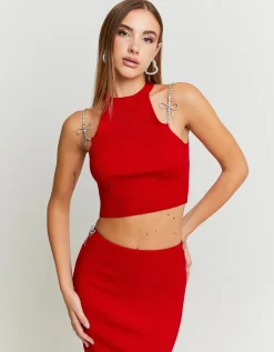 Top Rosso in Maglia con Spalline Cristalli^Tally Weijl Flash Sale