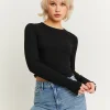 T-shirt Basica a Costine Nera^Tally Weijl Cheap