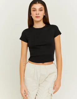 T-shirt Basica a Costine Nera^Tally Weijl New