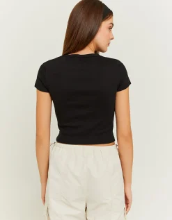 T-shirt Basica a Costine Nera^Tally Weijl New