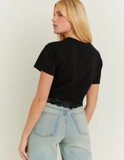 T-shirt Fantasia Varsity Nera con Dettaglio in Pizzo^Tally Weijl Cheap