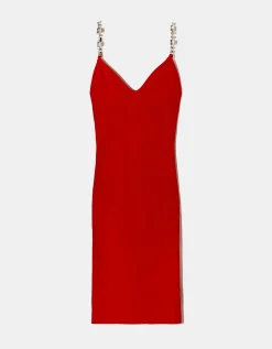 Vestito Corto in Maglia Rossa con Spalline Cristalli^Tally Weijl Hot