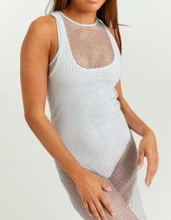 Vestito Lungo Grigio in Rete con Strass^Tally Weijl Discount