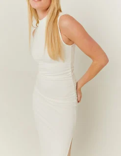 Vestito Midi Basico Bianco con Increspature Laterali^Tally Weijl Shop