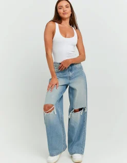 Jeans Skater a Vita Media con Strappi^Tally Weijl Sale